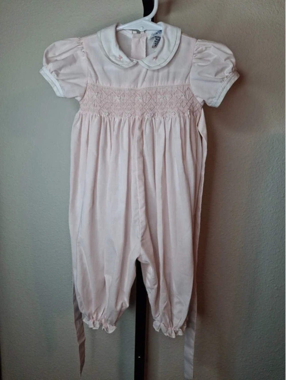 Vtg Carriage Boutique Pink Smocked Romper 9M